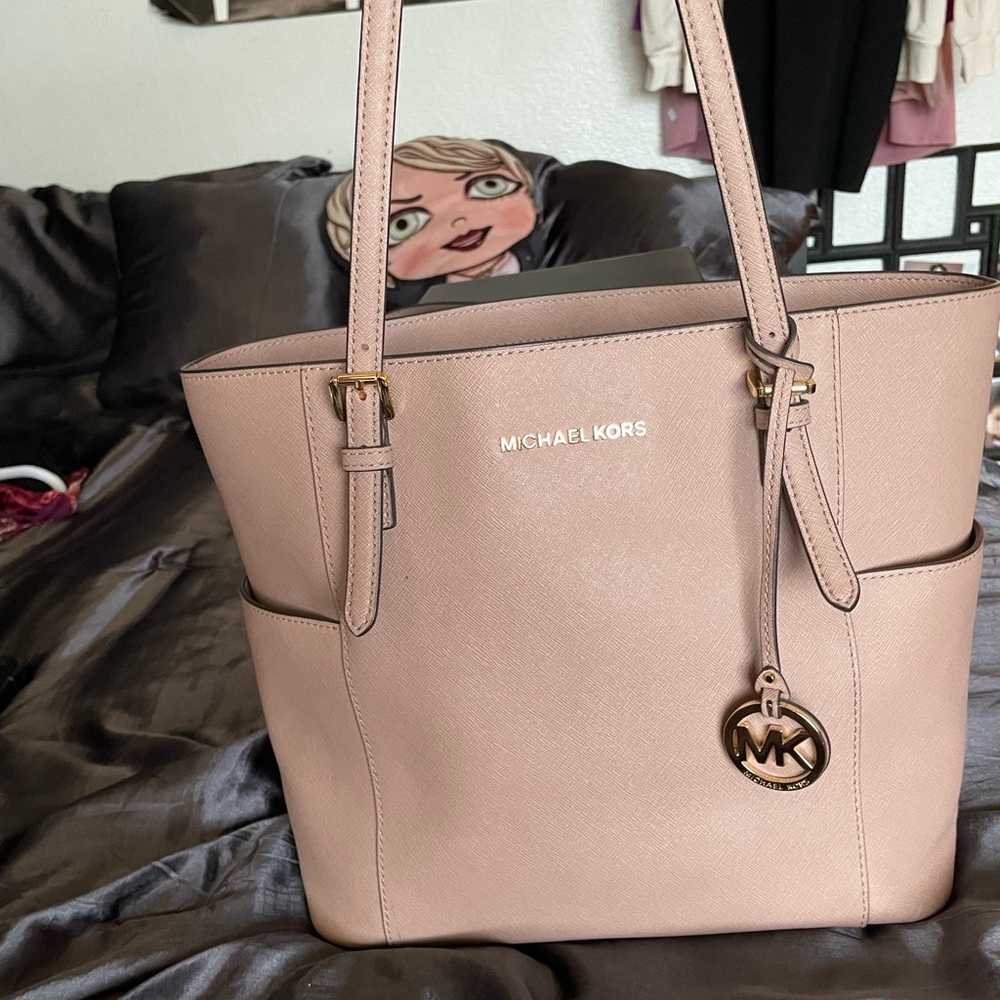 Michael Kors Pink Structured Tote with Gold Hardware